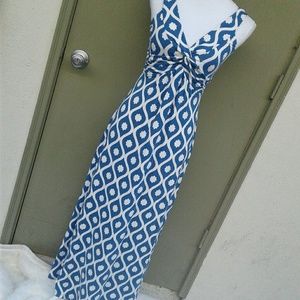 Boden Maxi Blue Geo dress Front Knot 4R